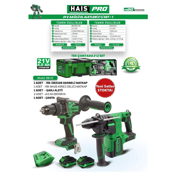 Hais Pro RB-02 Çift Akülü 4 Ah Elektrikli El Aletleri Seti - Görsel 5