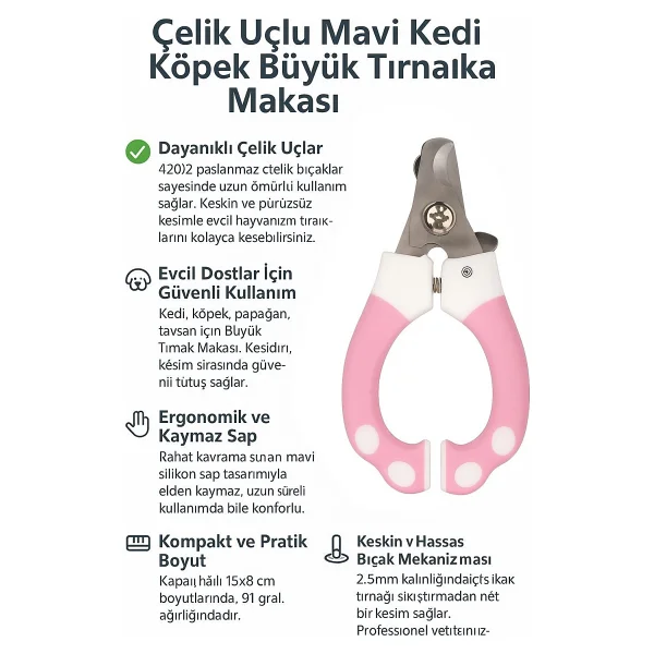 Weather Forecast Çelik Uçlu Mavi Kedi Köpek Büyük Tırnak Makası Cin312mv - Görsel 4