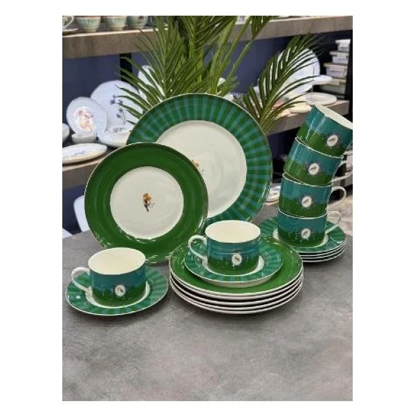 Acar Lumiere Yeşil 6 Kişilik 19 Parça Porselen Pasta-İkram Seti Ncy-08548 - Görsel 2