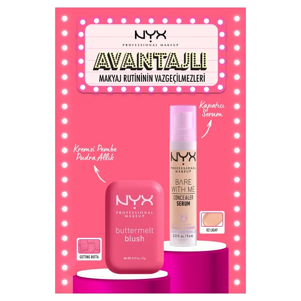 NYX Professional Makeup Buttermelt Blush Kremsi Pembe Pudra Allık - 08 Getting Butta & Bare With Me Concealer Kapatıcı 02 Makyaj Seti - Görsel 7