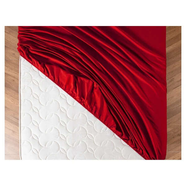 Madame Coco Ciel Tek Kişilik %100 Pamuk Lastikli Saten Çarşaf - Kırmızı - 100x200cm - Görsel 7