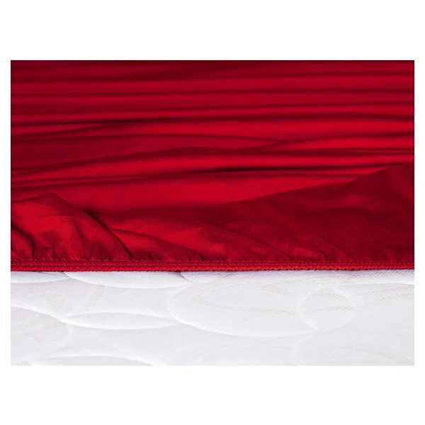 Madame Coco Ciel Tek Kişilik %100 Pamuk Lastikli Saten Çarşaf - Kırmızı - 100x200cm - Görsel 2