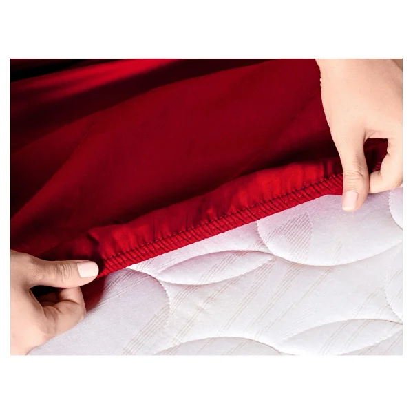 Madame Coco Ciel Tek Kişilik %100 Pamuk Lastikli Saten Çarşaf - Kırmızı - 100x200cm - Görsel 3