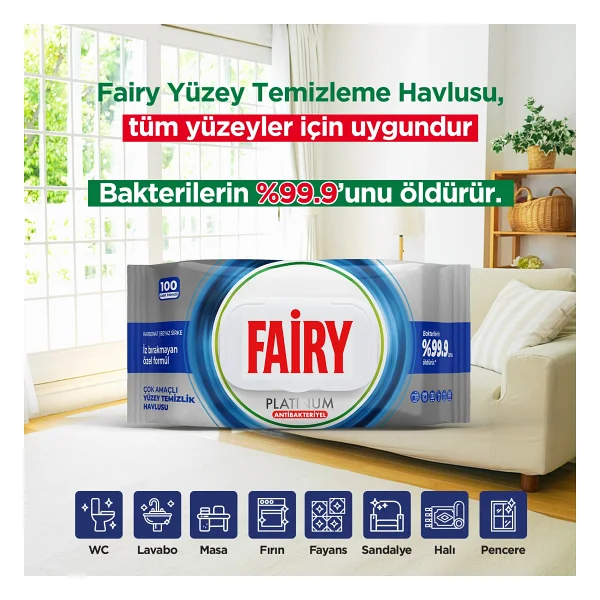 Fairy Platinum Antibakteriyel Yüzey Temizlik Havlusu 100 Yaprak - Görsel 4