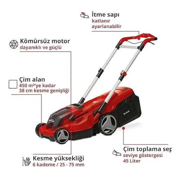 Einhell Rasarro 36/38 Çift Akülü 4 Ah Çim Biçme Makinesi - Görsel 3