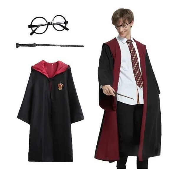 Skygo Harry Potter Gryffindor Kapişonlu Çocuk Kostüm + Asa + Gözlük Seti 9-10 Yaş - Görsel 3
