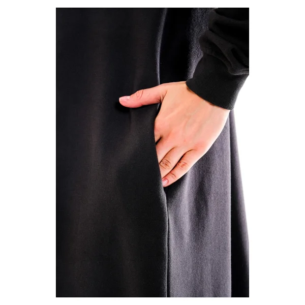 2274_KADIN Antrasit Gri Kapüşonlu Çıtçıtlı 3 Iplik Uzun Kap - Oversize Cepli Mevsimlik Tesettür Dış Giyim - XS - Görsel 7