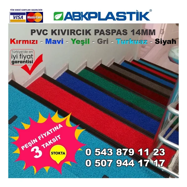 ABK Plastik Kıvırcık Kaydırmaz Paspas 14 Mm Kaymaz Yolluk Kaydırmaz Halı 100cm KIRMIZI - 100 x 250 cm - Görsel 6