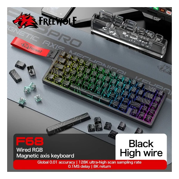 Freewolf F68 Pro Oyun Klavyesi Manyetik Switch 3 Modlu Kablosuz Bluetooth Kablolu, 8k/1k Rgb Klavye - Görsel 7