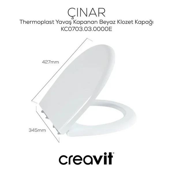 Creavit Pitta Alttan Çıkışlı Klozet + Rezervuar + İç Takım + Çınar Tp Yavaş Kapanan Kapak 4 'Lü Set - Görsel 2