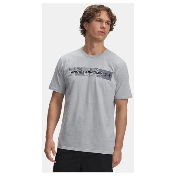 Under Armour Camo Chest Stripe 1376830-011 Gri Kısa Kollu Bisiklet Yaka Erkek Tişört - Görsel 4