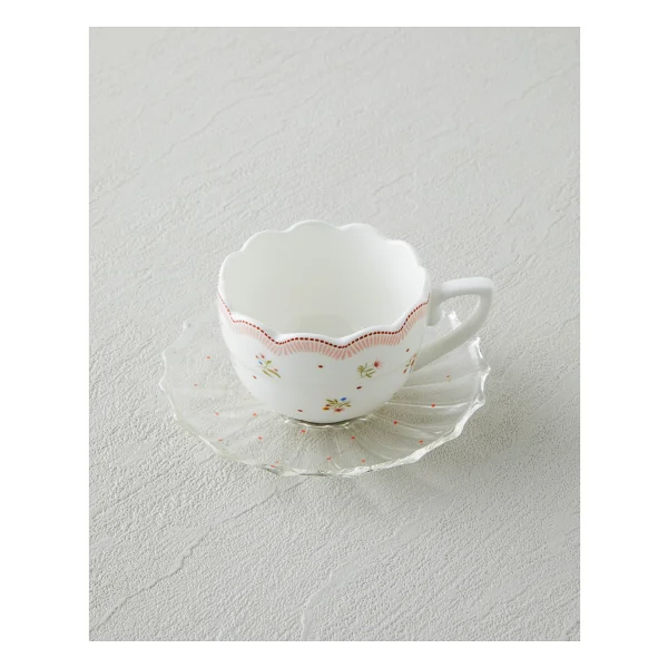 English Home Daisy Days New Bone China 4 Parça 2 Kişilik Cam Tabaklı Kahve Fincan Takımı 80 ml Pembe - Yeşil - Görsel 3