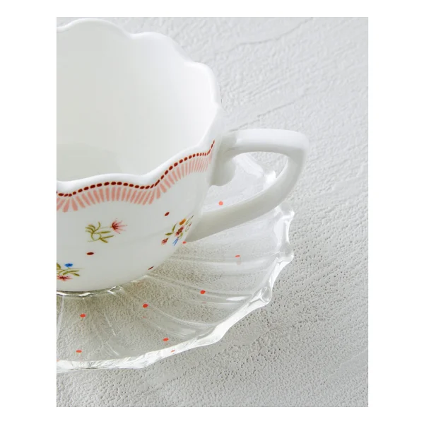 English Home Daisy Days New Bone China 4 Parça 2 Kişilik Cam Tabaklı Kahve Fincan Takımı 80 ml Pembe - Yeşil - Görsel 4