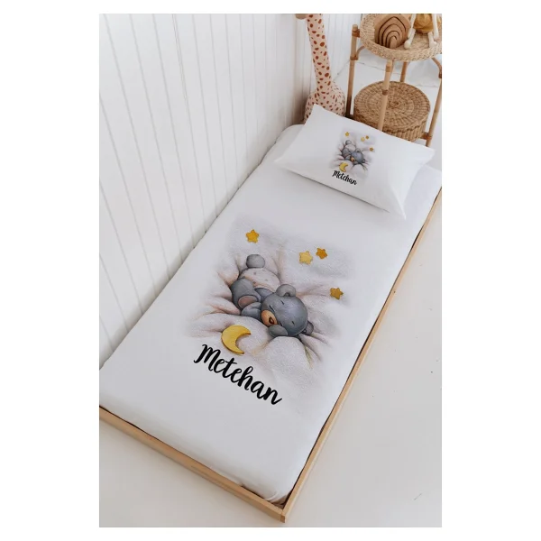 Lilabio İsme Özel %100 Pamuk Bebek Ve Çocuk Tek Kişilik 165 X 225 Cm Pike Takımı-Ayıcık - Görsel 4