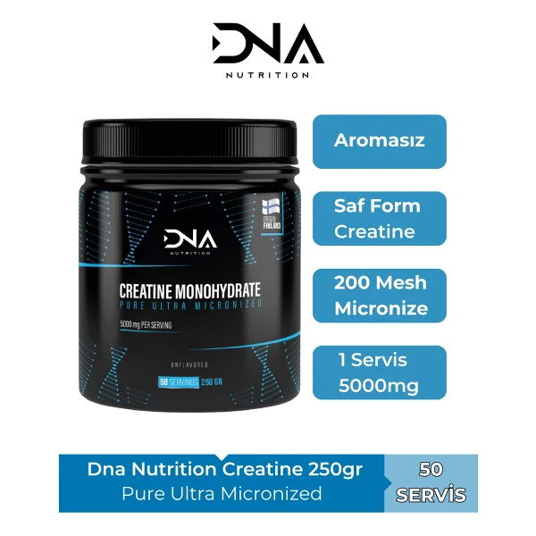 DNA Nutrition Creatine Saf Mikronize Kreatin Monohidrat Tozu - 250 gr, 50 Porsiyon - Görsel 2