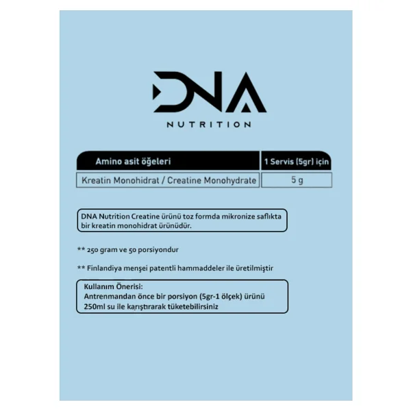 DNA Nutrition Creatine Saf Mikronize Kreatin Monohidrat Tozu - 250 gr, 50 Porsiyon - Görsel 3