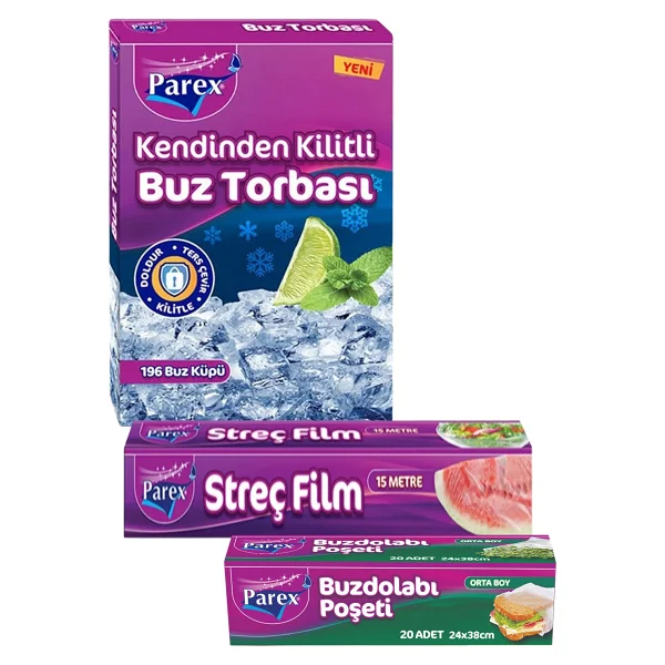Parex Kilitli Buz Torbası Buzdolabı Poşeti ve Streç Film Paketi - Görsel 5