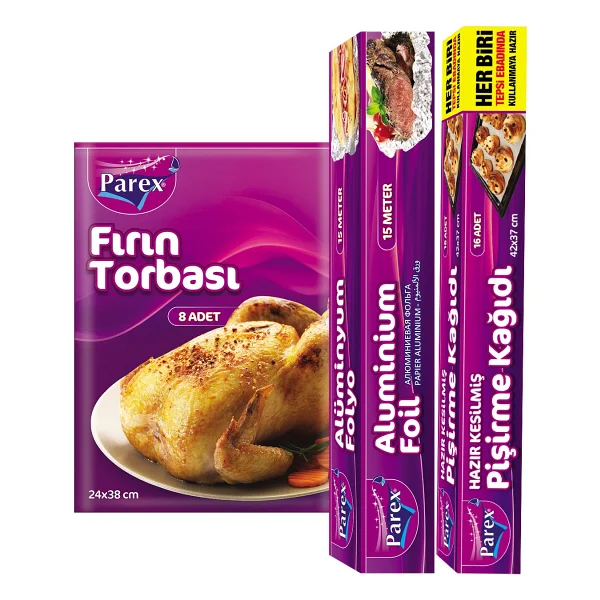 Parex Kesilmiş Pişirme Kağıdı Fırın Torbası ve Alüminyum Folyo Paketi - Görsel 2