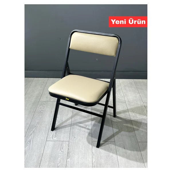 Hey Katlanır Sandalye Mutfak Yemek Balkon Bahçe Otel Kafe Katlanır Sandalye - Siyah Deri - Görsel 6