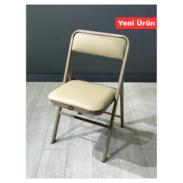 Hey Katlanır Sandalye Mutfak Yemek Balkon Bahçe Otel Kafe Katlanır Sandalye - Siyah Deri - Görsel 8