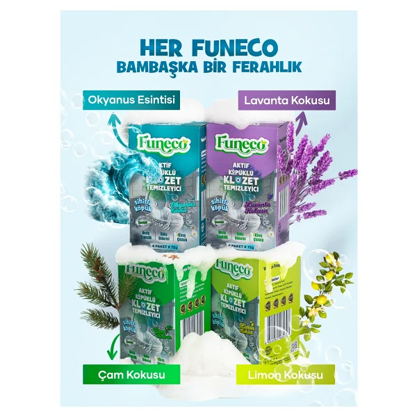 FUNECO Lavanta Ferahlığı - Avantajlı Paket - 2 Kutu - 8 Paket - Tuvalet Klozet Temizleyici, Aktif Köpüklü - Görsel 4
