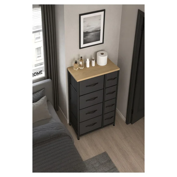 Miyuhome 8 Çekmeceli Şifonyer Deri Çekmeceli Yatak Odası Düzenleyici Çekmeceli Çocuk Odası Organizer - Antrasit - Görsel 3
