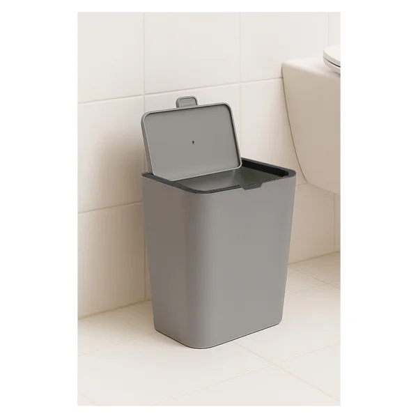 Primanova Flip Banyo Mutfak Tezgah Üstü Çöp Kovası - Gri - 6 lt - Görsel 5