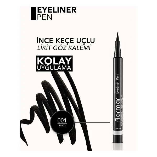 Flormar Yarı Mat Yoğun Pigmentli Suya Dayanıklı Hassas Uçlu Kalem Eyeliner - Görsel 4