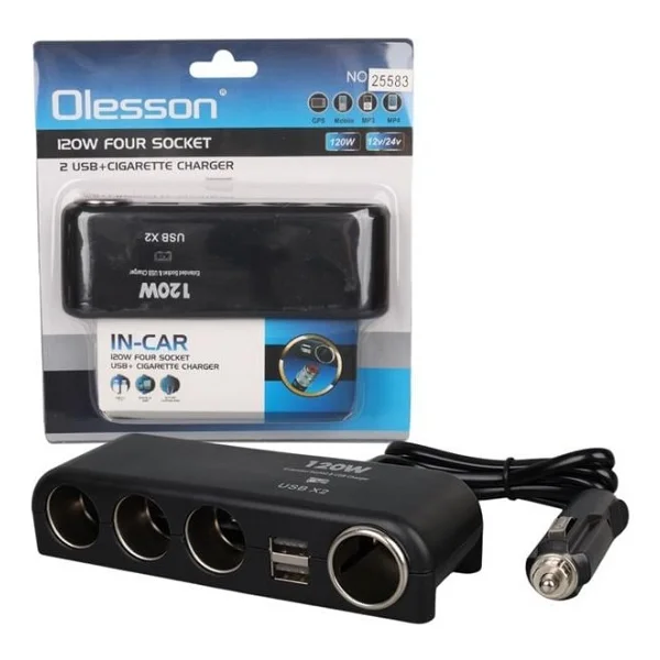 Olesson 1525 12-24V Çift Usb'lı 120W 80Cm Kablolu 4'Lü Araç Çakmak Çoklayıcı - Görsel 5