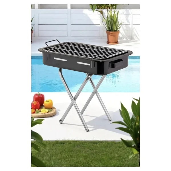 Büyük Boy Xl Premium Seri Kalın Emaye Mangal Katlanır Ayaklı 1. Sınıf Paslanmaz Mangal 62 x 35CM - 62 x 35 cm - Görsel 2