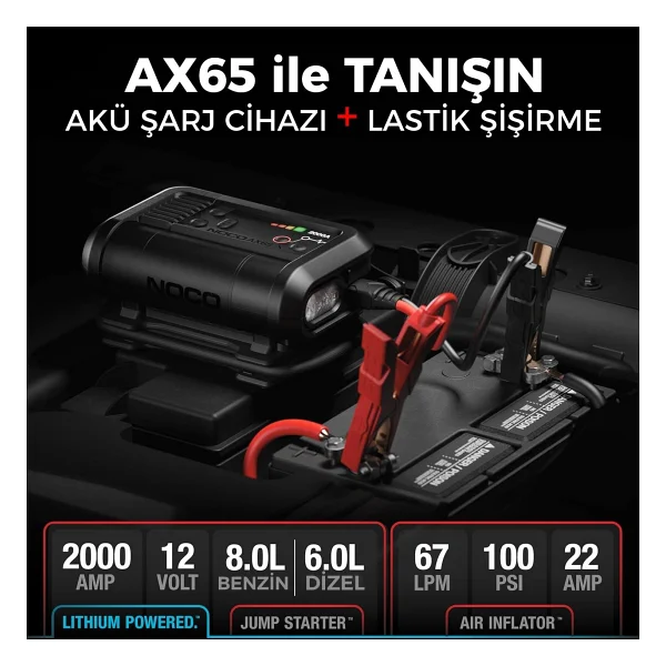 Noco AX65 12 V 2000 Amper Akıllı Akü Takviye + Pompa + Powerbank + Led Lamba - Görsel 2