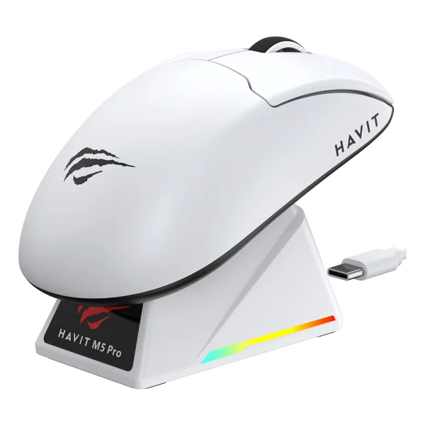 Havit M5 Pro Beyaz Şarjlı Optik Kablolu/Kablosuz Oyuncu Mouse - Görsel 2