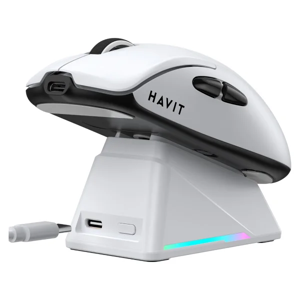 Havit M5 Pro Beyaz Şarjlı Optik Kablolu/Kablosuz Oyuncu Mouse - Görsel 3