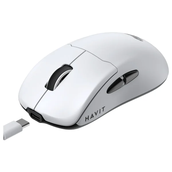 Havit M5 Pro Beyaz Şarjlı Optik Kablolu/Kablosuz Oyuncu Mouse - Görsel 4