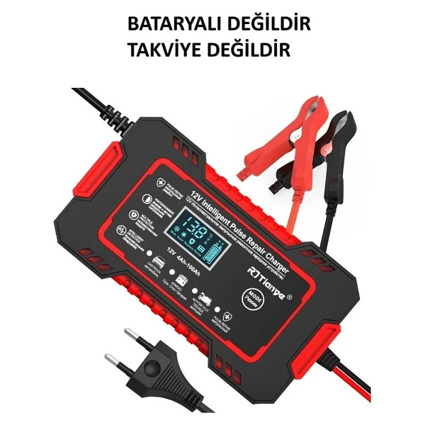 RJTianye 12V 6A Akıllı Araba Motosiklet LCD Ekran Araç Akü Onarım Hızlı Şarj Cihazı Islak Kuru Jel Kurşunasit - Görsel 6