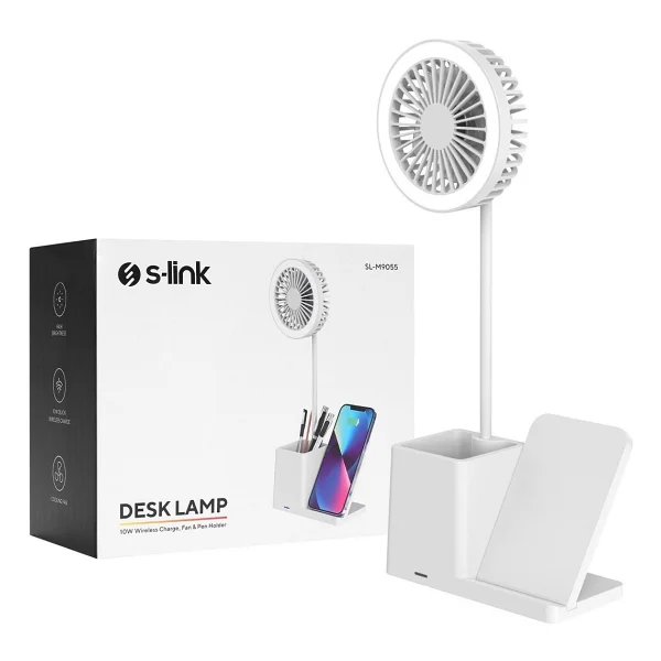 S-link SL-M9055 Kablosuz Şarj Cihazlı Fanlı Kalemlikli Masa Lambası - Görsel 4