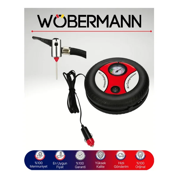 Wöbermann 12v Çift Silindirli Otomatik Hava Kompresörü Pompa 260 Psı Taşınabilir Araç Lastik Şişirici - Görsel 7
