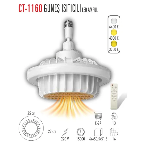Cata Güneş CT-1160 Aydınlatmalı Tavan Isıtıcı - Görsel 2