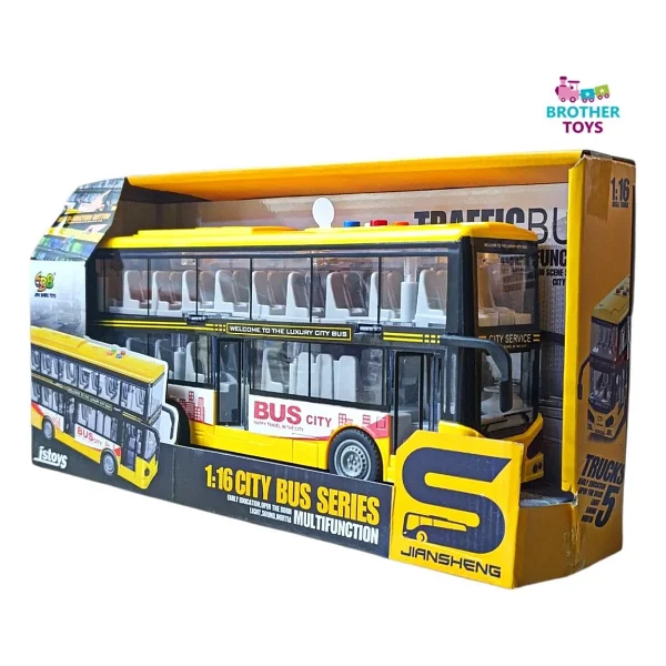 Brother Toys Turist Gezi Otobüsü Iki Katlı Ön ve Orta Kapısı Açılabilen Sesli Işıklı Oyuncak Şehir Otobüs 27 cm - Mavi - Görsel 4