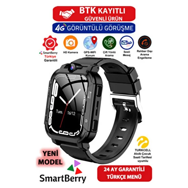 Smartberry Z34 Görüntülü Görüşme Gps Wıfı Net Konum Gizli Dinleme Akıllı Çocuk Takip Saati Sim Kartlı - Mavi - Görsel 9