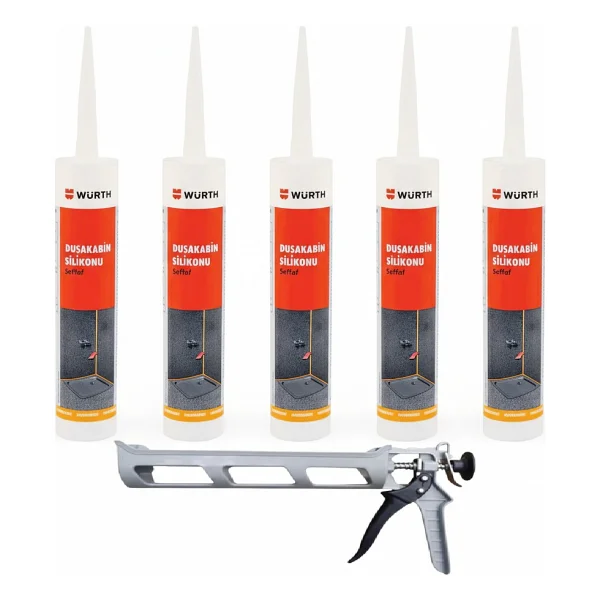 Würth Duşakabin Silikonu Şeffaf Su Geçirmez ve Sızdırmaz 310 ml + Silikon Tabancası - 3 Adet - Görsel 5
