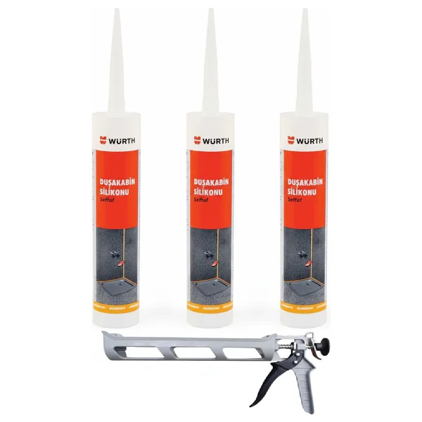 Würth Duşakabin Silikonu Şeffaf Su Geçirmez ve Sızdırmaz 310 ml + Silikon Tabancası - 3 Adet - Görsel 2