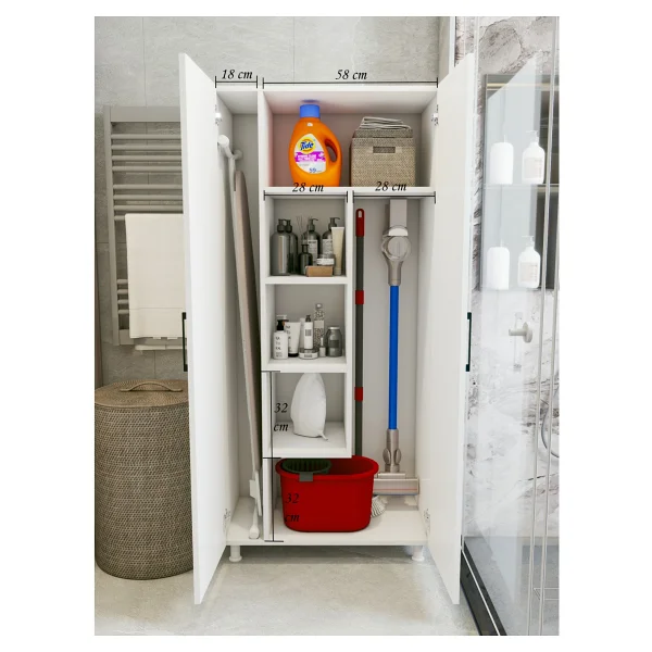 Montenero Çok Amaçlı Dolap Banyo Düzenleyici Kiler Dolabı Kova Süpürge Deterjan Dolabı - Görsel 2