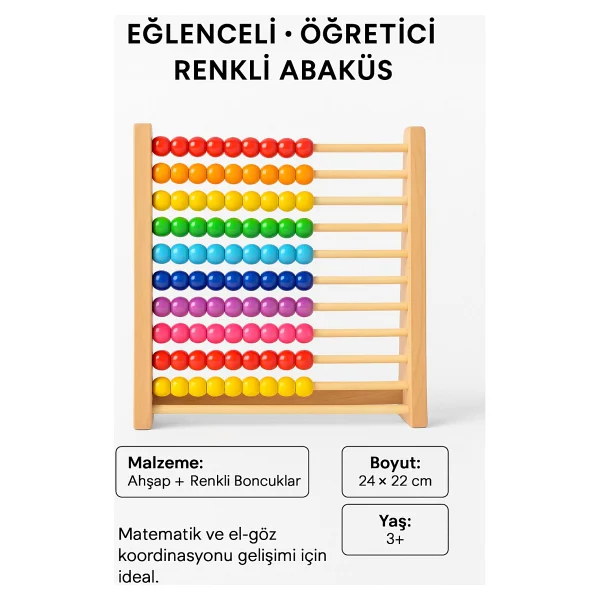 Toyfest Premium Ahşap Renkli Abaküs 10 Katlı Eğitici Sayma ve Zeka Geliştirici Oyuncak - Renkli - Ahşap - Görsel 2
