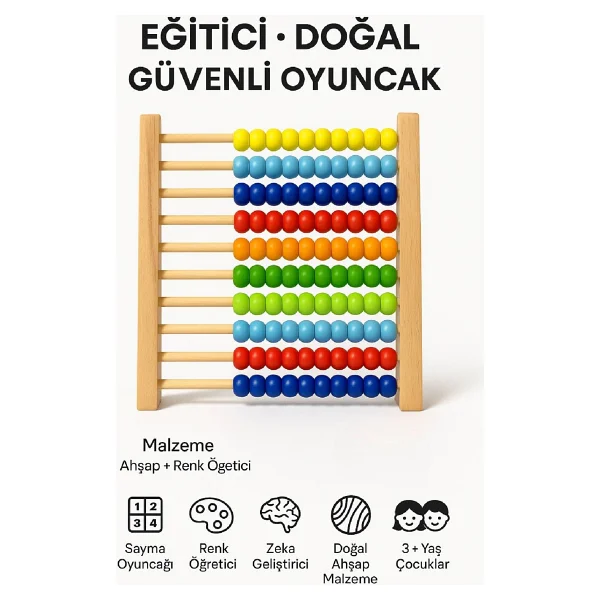Toyfest Premium Ahşap Renkli Abaküs 10 Katlı Eğitici Sayma ve Zeka Geliştirici Oyuncak - Renkli - Ahşap - Görsel 4