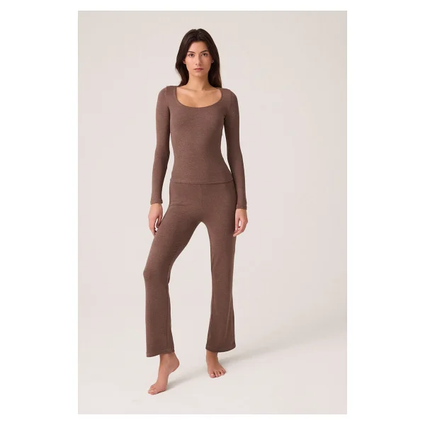 Los Ojos x Ece Kahverengi Modal Kumaşlı Uzun Kollu Eşofmanlı Pijama Takımı Ribbed Pj2 - Görsel 2