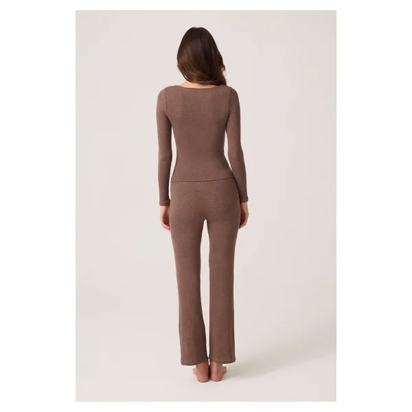 Los Ojos x Ece Kahverengi Modal Kumaşlı Uzun Kollu Eşofmanlı Pijama Takımı Ribbed Pj2 - Görsel 3