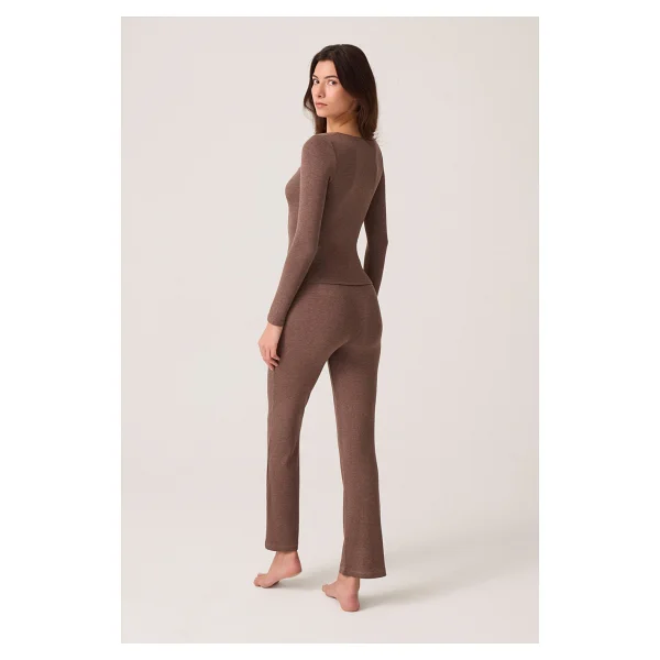 Los Ojos x Ece Kahverengi Modal Kumaşlı Uzun Kollu Eşofmanlı Pijama Takımı Ribbed Pj2 - Görsel 7