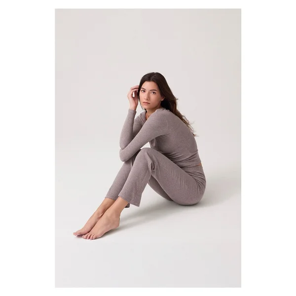 Los Ojos x Ece Kahverengi Modal Kumaşlı Uzun Kollu Eşofmanlı Pijama Takımı Ribbed Pj2 - Görsel 9