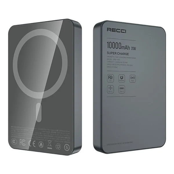 Recci RPB-W36 Gri 10000 mAh Hızlı Şarj Kablosuz Powerbank - Görsel 6